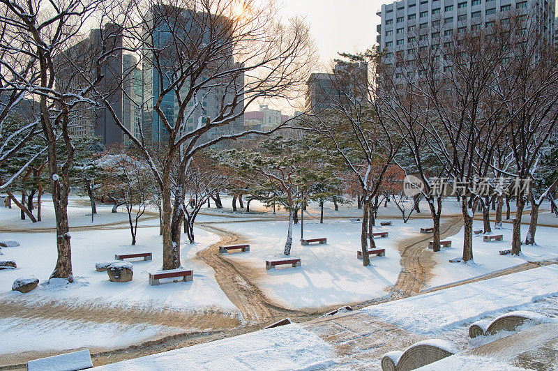 雪天的空长椅