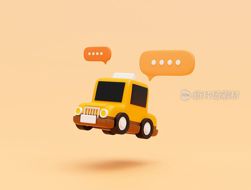 出租汽车用泡泡聊天信息进行网上交通服务概念网页横幅卡通图标或符号背景3D插图