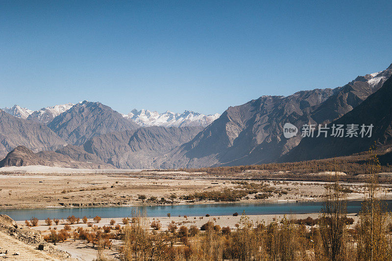 喜马拉雅山脉背景下的印度河流域的风景