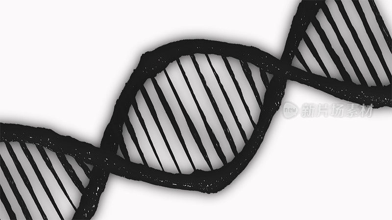 脱氧核糖核酸(DNA)，生物化学的概念，黑色背景上的白色DNA分子结构。