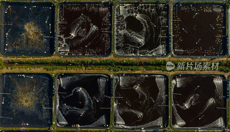 摘要航拍照片的虾养殖场在沿海河田，江西省