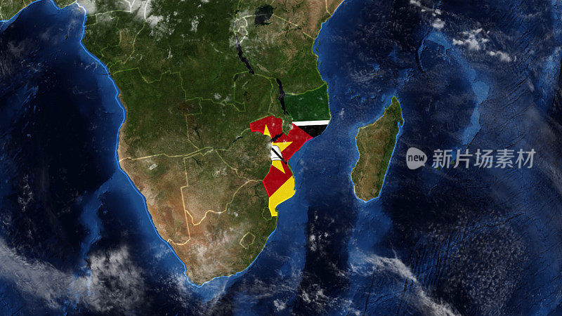 国旗装饰的莫桑比克地图
