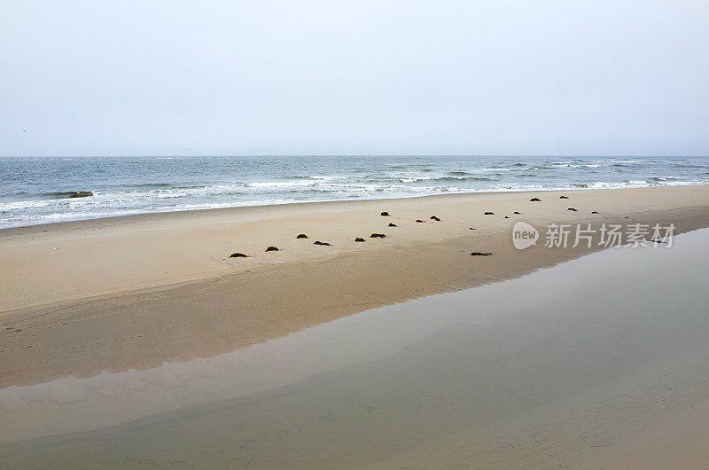 在一个阴天的沙滩海岸