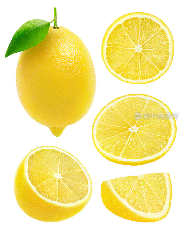 收集柠檬孤立在白色与修剪路径