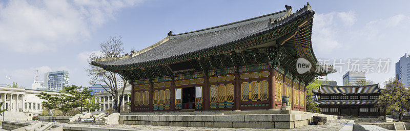 彩绘宝塔大厅景福宫全景韩国首尔城市景观