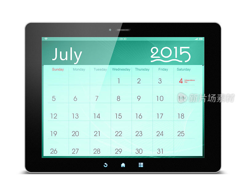 2015年7月数字平板电脑上的日历
