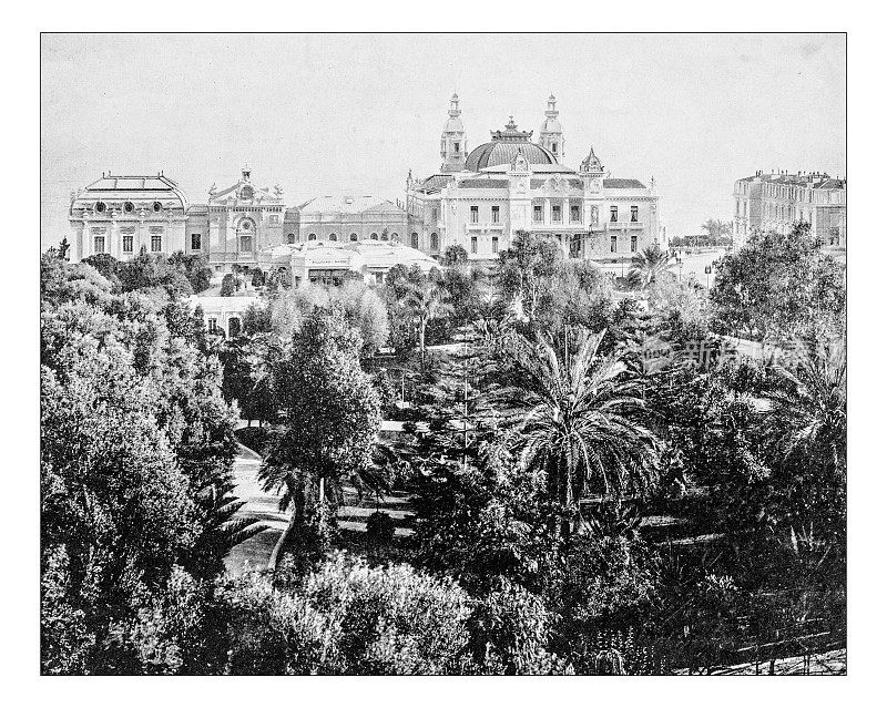 蒙特卡洛赌场的古董照片(蒙特卡洛，摩纳哥，19世纪)