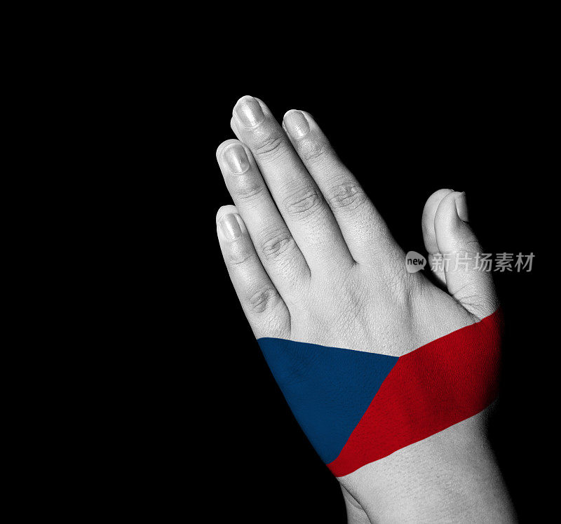 手画祈祷捷克共和国国旗