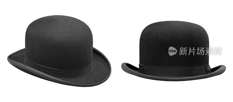 两个时尚的黑色圆顶礼帽孤立