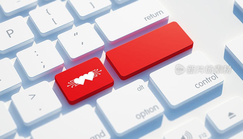 网上约会图标概念上的红色键盘按钮