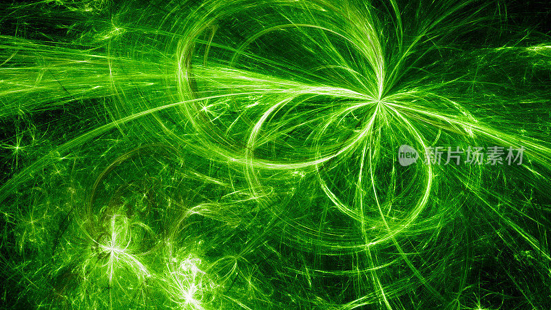 太空中的绿色发光电磁等离子体场
