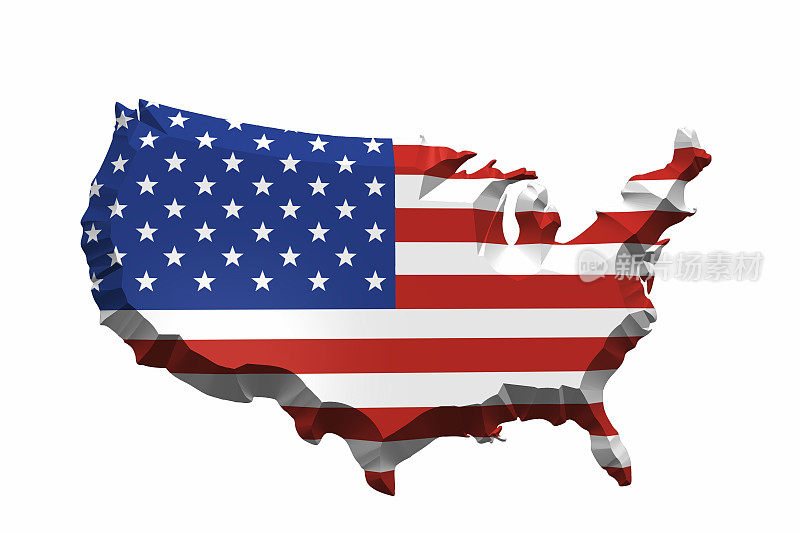 3D美国地图覆盖美国国旗