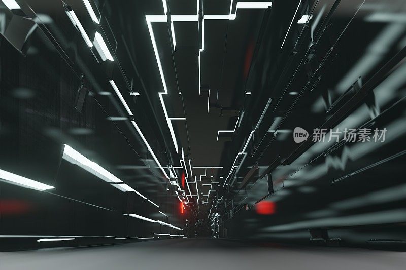 低角度的科幻灵感走廊隧道