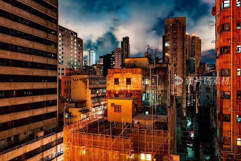 色彩缤纷拥挤的城市景观旺角，九龙，香港中国