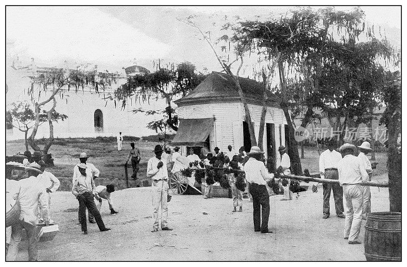 古董黑白照片:为节日做准备，科莫，波多黎各