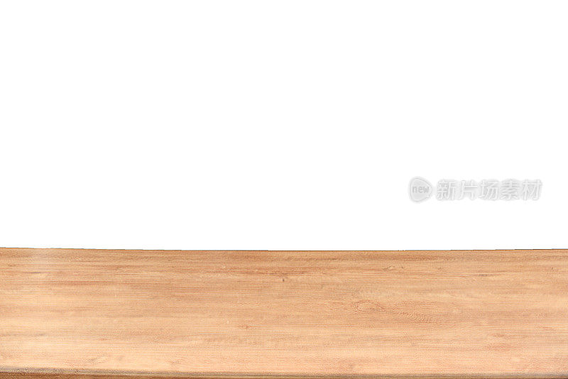 空的木制桌面孤立在白色背景上