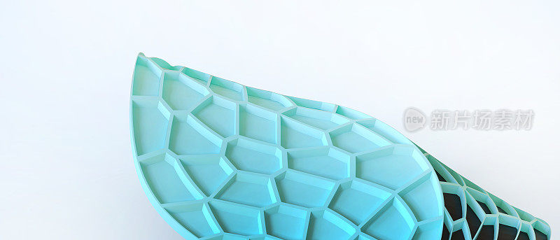 生物科学与技术的概念Voronoi的叶子和液滴的结构在蓝色背景。互联网，连接，网络，访问，无线数据，协调三维渲染