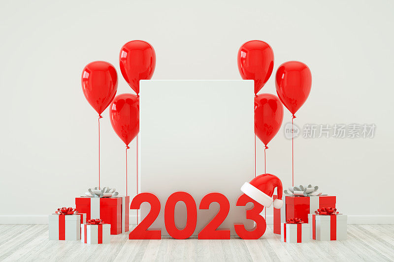 2023新年，空框，气球，圣诞节背景