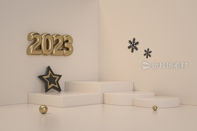 2023新年，圣诞饰品与平台，平台，最小的设计