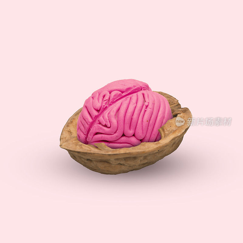 当代艺术拼贴。简而言之，人类大脑。适当的营养对最佳大脑功能的重要性