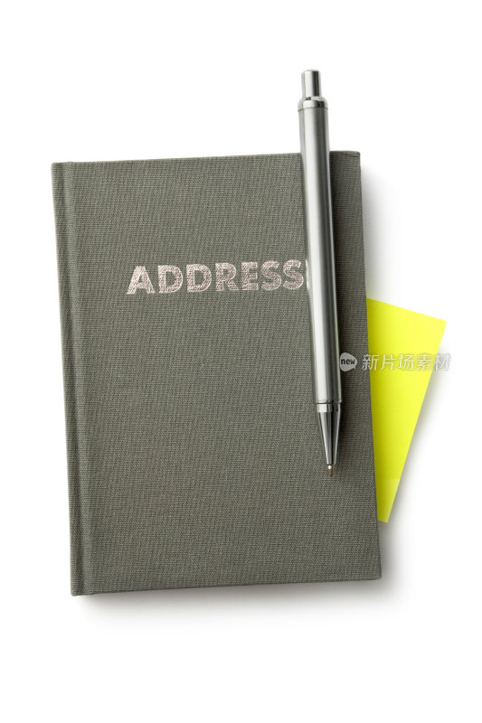 办公室:地址簿，钢笔和不干胶便条