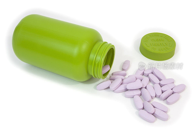 绿色罐子和紫色药丸