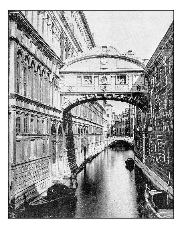 叹息桥的古董照片(威尼斯，意大利)-19世纪