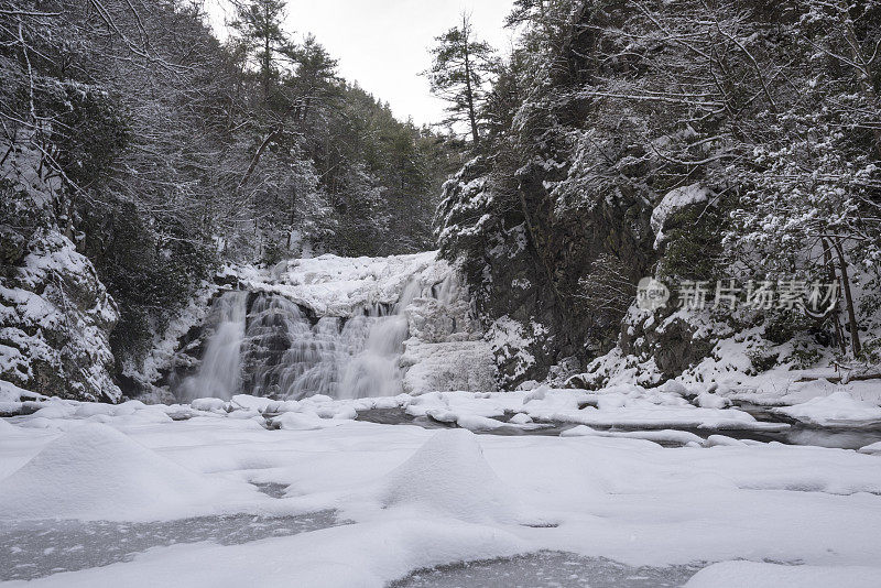 冬季景观在劳雷尔瀑布，卡特县，田纳西州