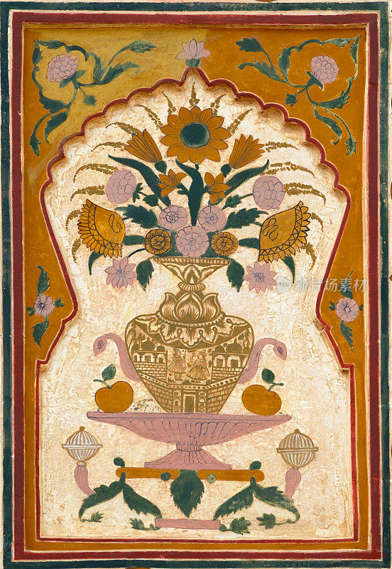 花瓶上画的花，印度斋浦尔琥珀堡