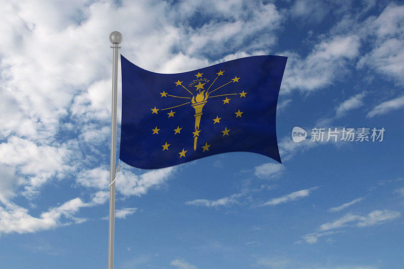 印第安纳州的国旗在天空中飘扬