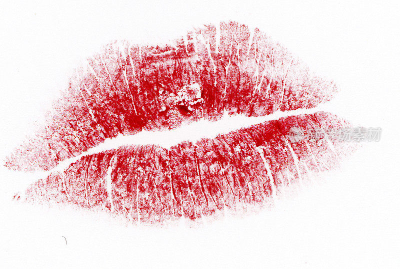 在平板扫描仪上完成的高分辨率红色唇吻。