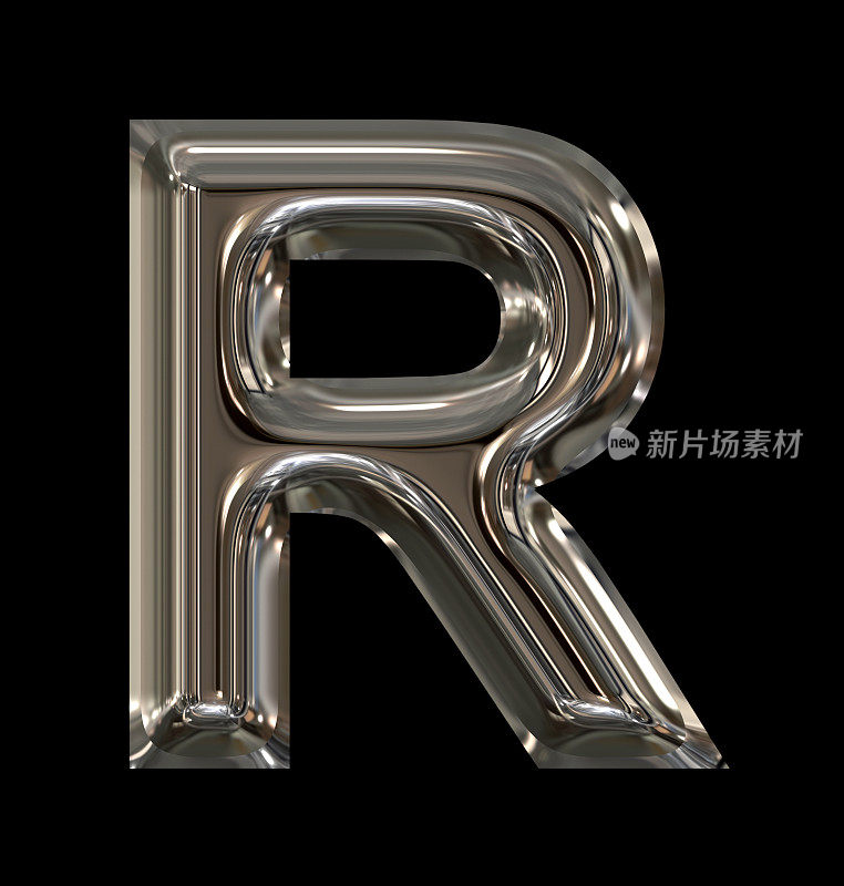 圆形闪亮的字母R孤立在黑色上