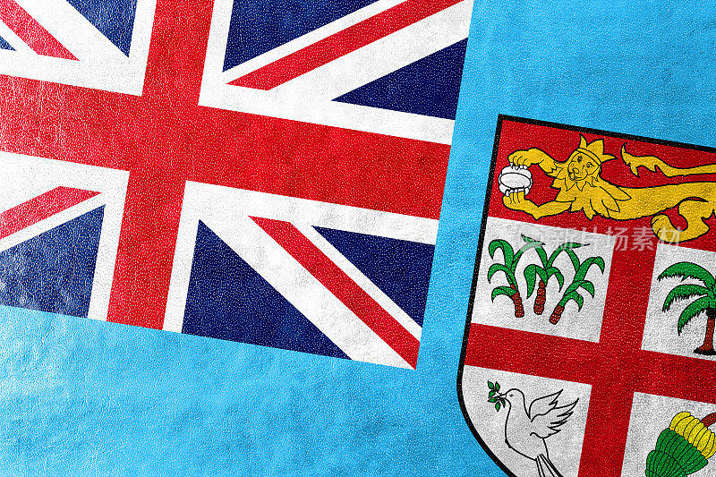 斐济旗彩绘在皮革纹理上
