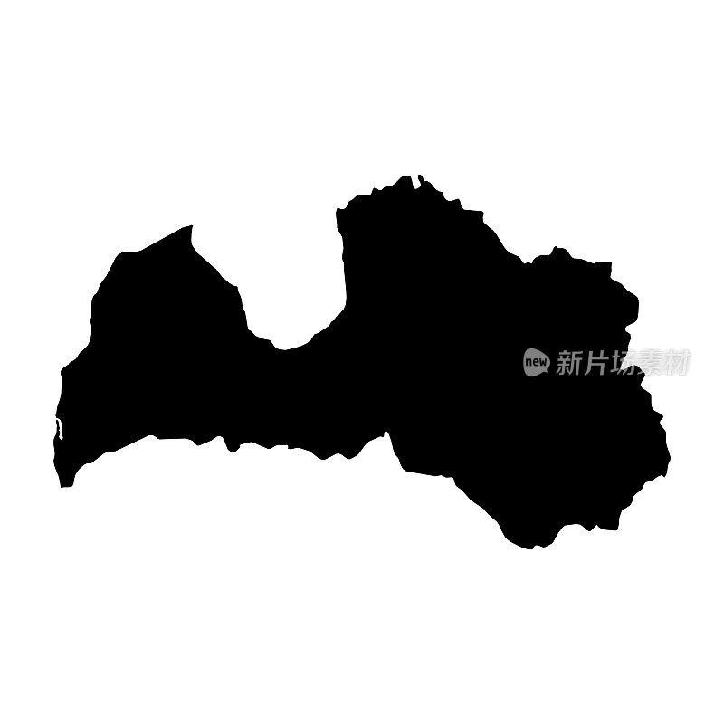 拉脱维亚黑色剪影地图轮廓孤立在白色3D插图