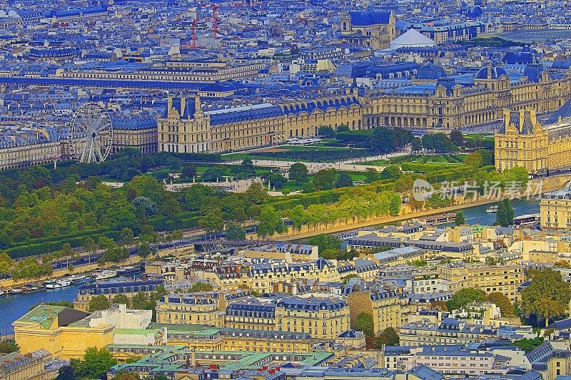 杜伊勒里宫和典型的法式屋顶建筑——法国巴黎