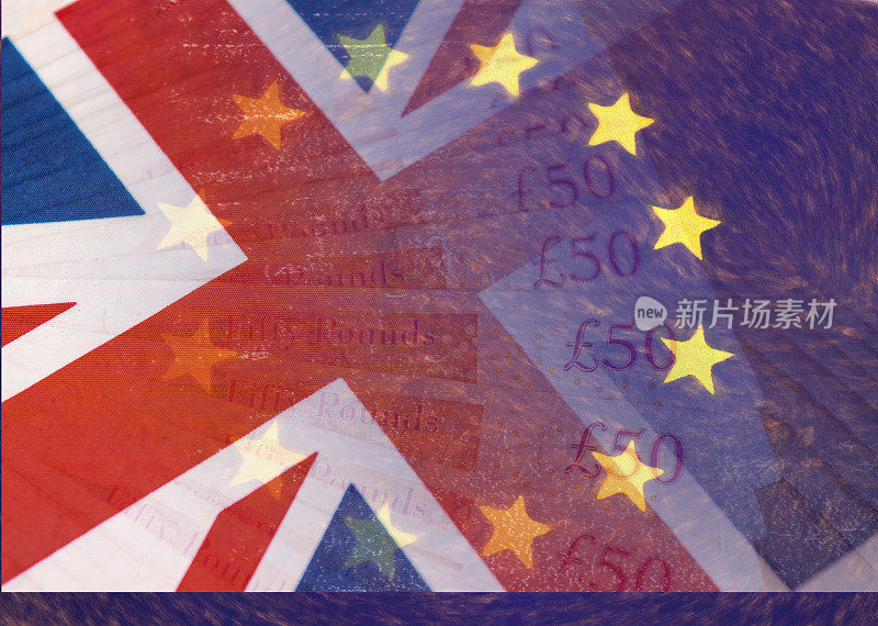 英国欧盟旗帜和50英镑钞票