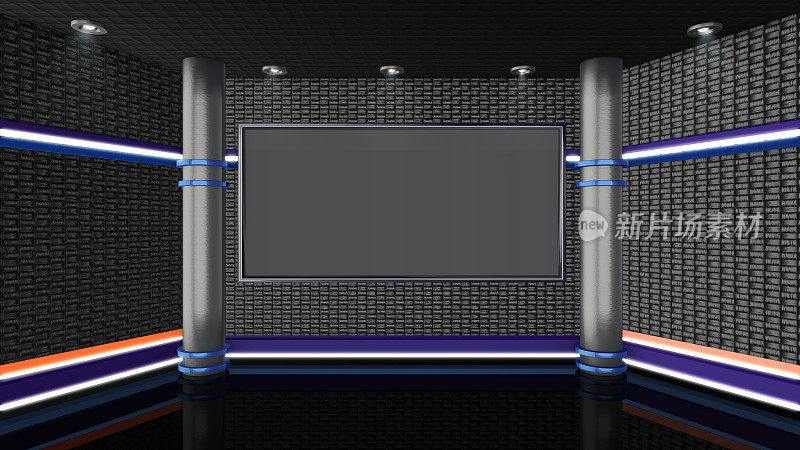 电视演播室，虚拟演播室。理想的绿色丝网合成。