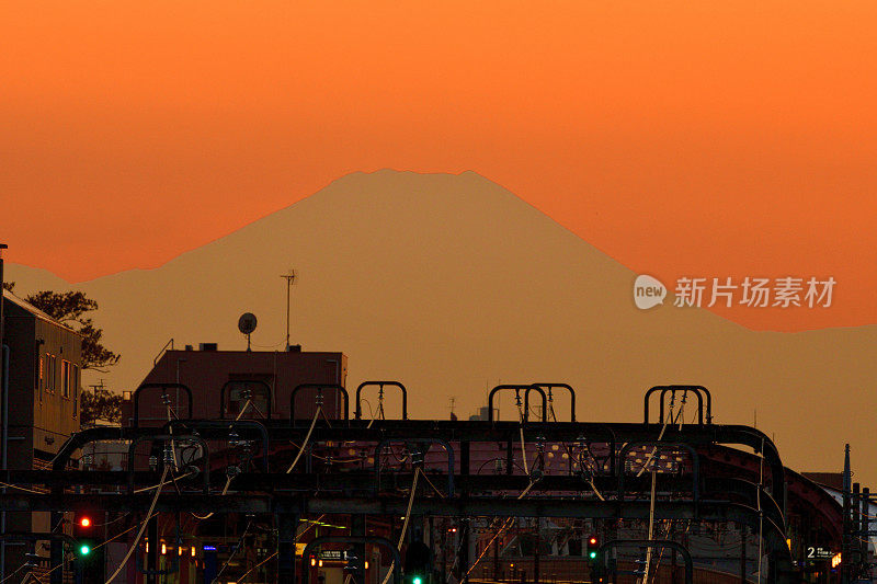 富士山的日落和日落后:从东京看