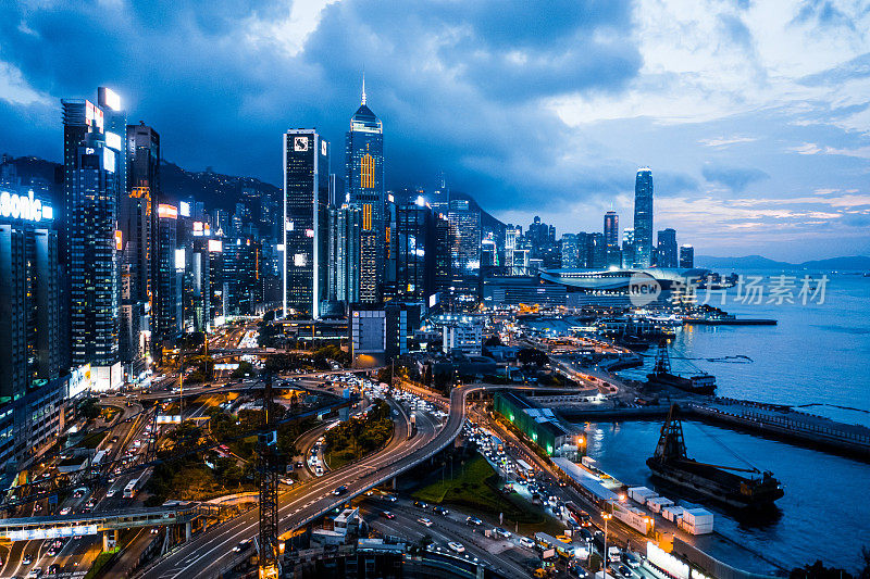 鸟瞰香港岛的景观或城市景观