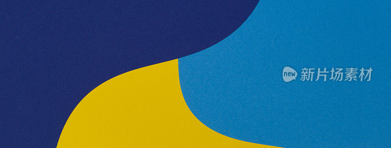 创意抽象的蓝色和黄色几何纸组成横幅背景，俯视图