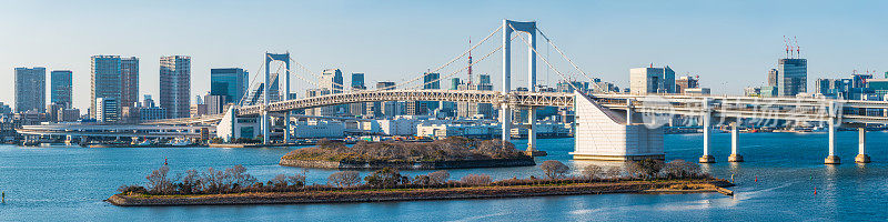 东京湾彩虹桥从台场市摩天大楼俯瞰全景