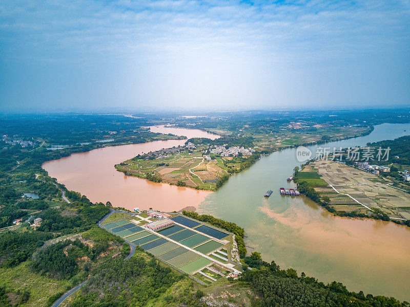 三江口，南宁，广西，中国，两条河流的分界线