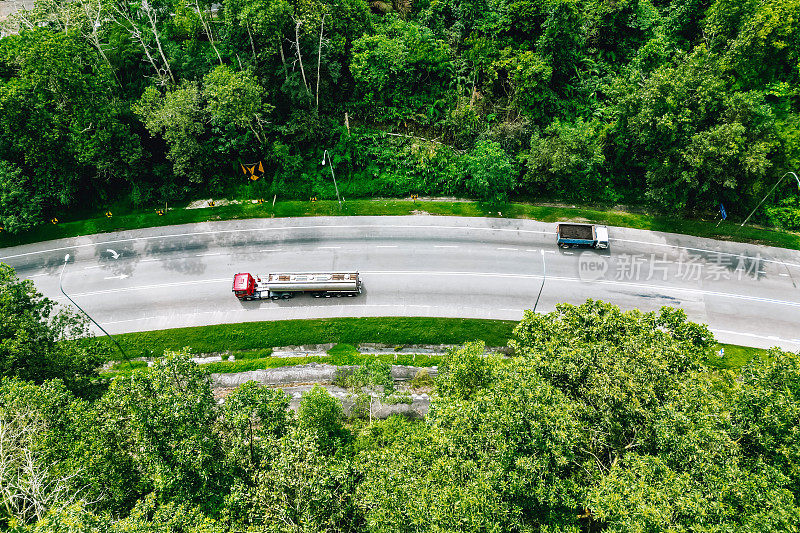 俯视着弯曲的道路