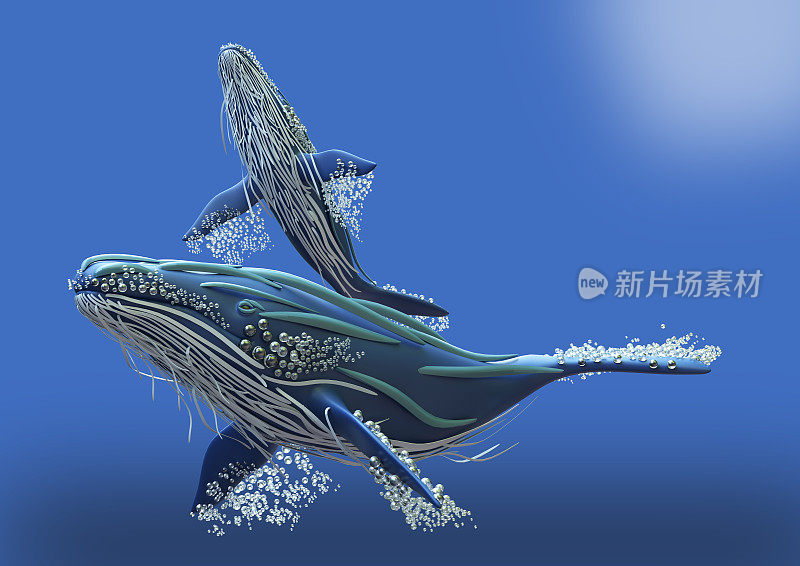 风格化的梦幻鲸鱼3D渲染