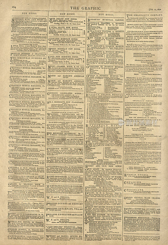19世纪70年代，维多利亚时代的旧报纸，广告和通告