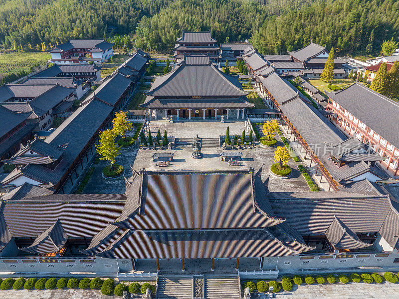 中国江西寺庙和古建筑的航空摄影