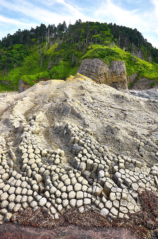 岩石海岸，火山岩层，国后岛，斯托尔布查蒂角