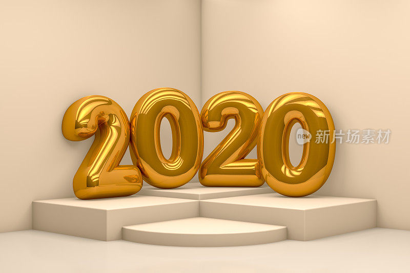 2020年气球3D新年，圣诞概念平台，Podiım