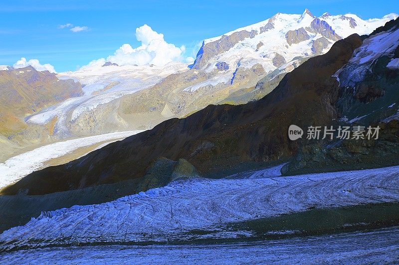 田园诗般的罗莎山地块，戈尔内冰川裂缝，瑞士阿尔卑斯山