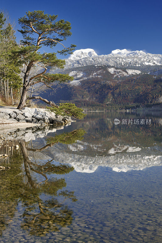 Grundlsee湖，奥地利阿尔卑斯山，山景反射(XXXL)